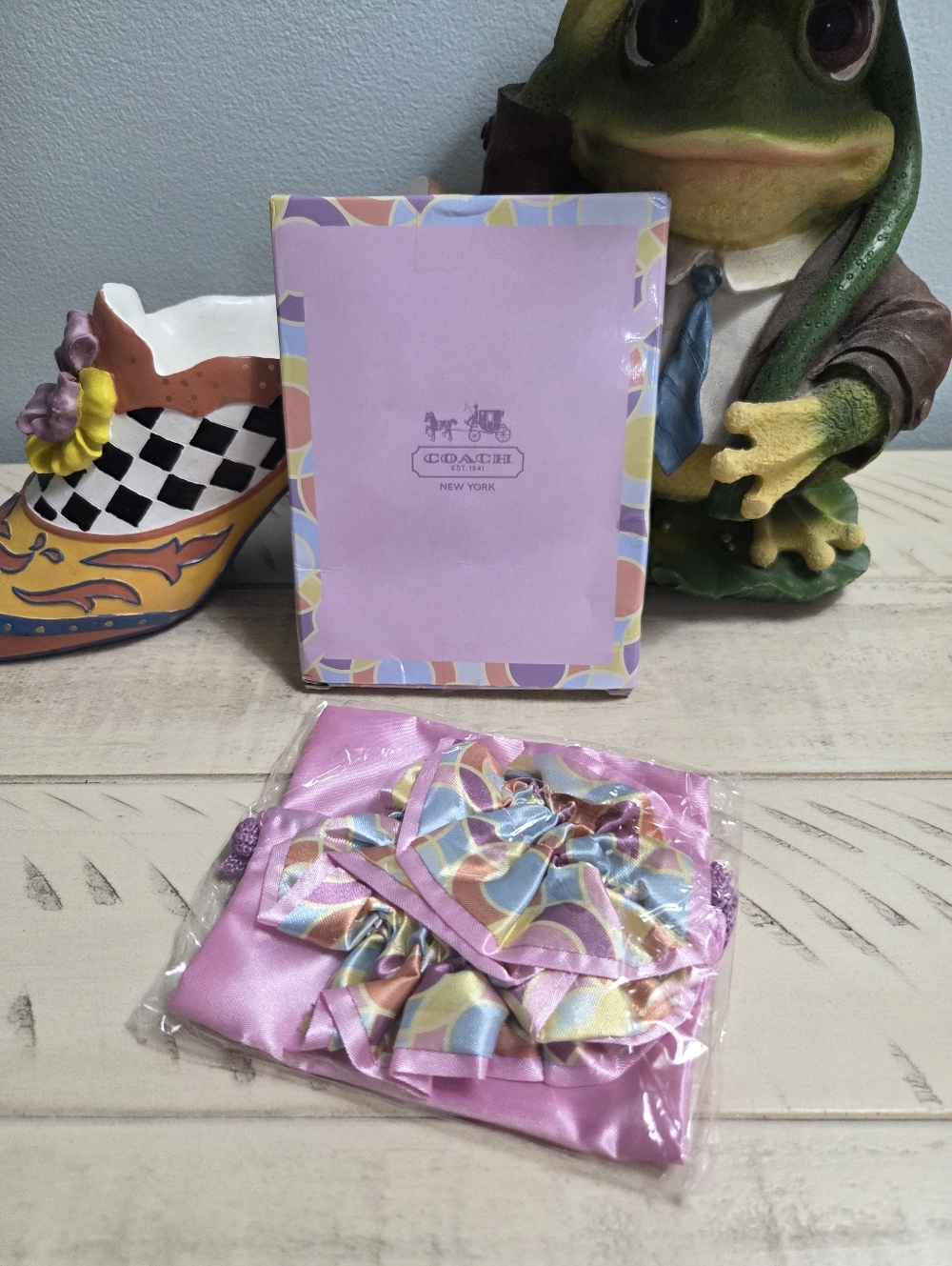 Coach Satin Scrunchie and Drawstring Bag Set, NEW